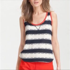 Tory Burch| Red Ivory & Navy Blue Scalloped Tank - Size XS